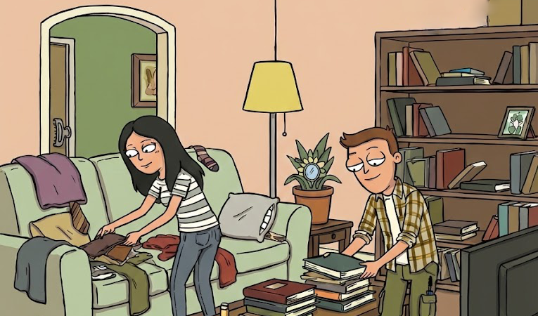 Find Mascara, Tie, Hand mirror, High heel, and Necklace.