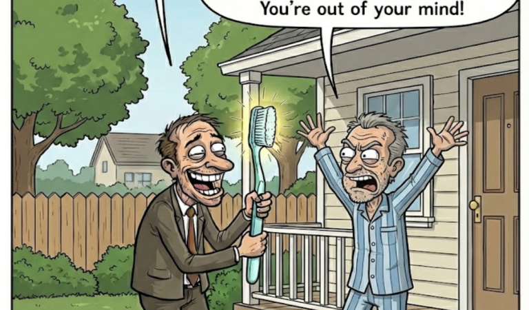 A salesman sells toothbrush