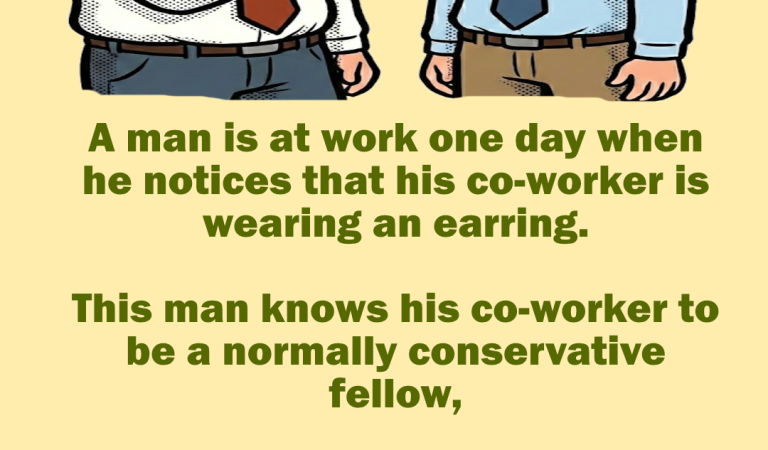 A man notices that his co-worker is wearing an earring