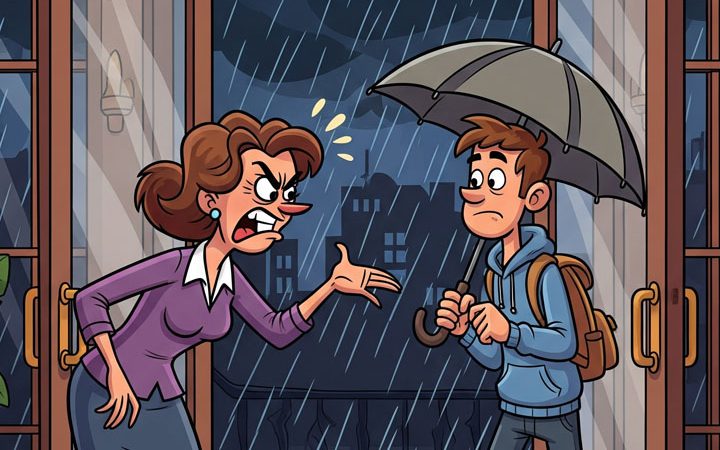 A mother hears noises in the lobby